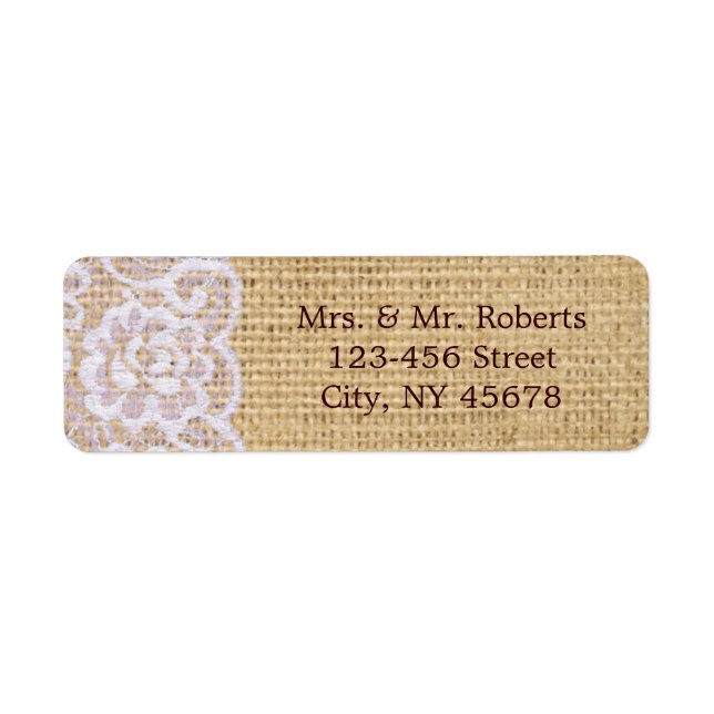elegant burlap white lace country rustic wedding label (Front)