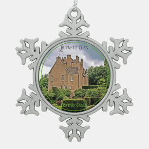 Elegant Burnett Scottish Clan Crathes Castle Snowflake Pewter Christmas Ornament