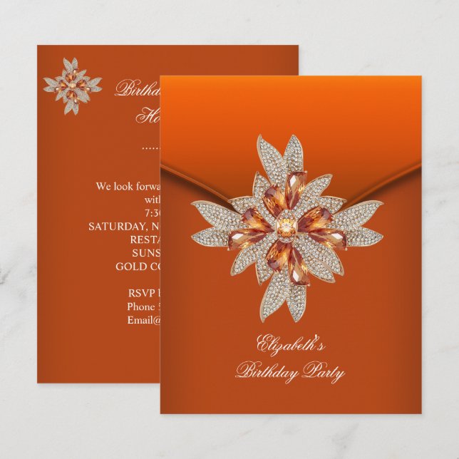 Elegant Burnt Orange Amber Birthday Party Invitation (Front/Back)