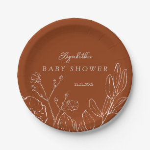 Elegant Burnt Orange Botanical Leaves  Paper Plates