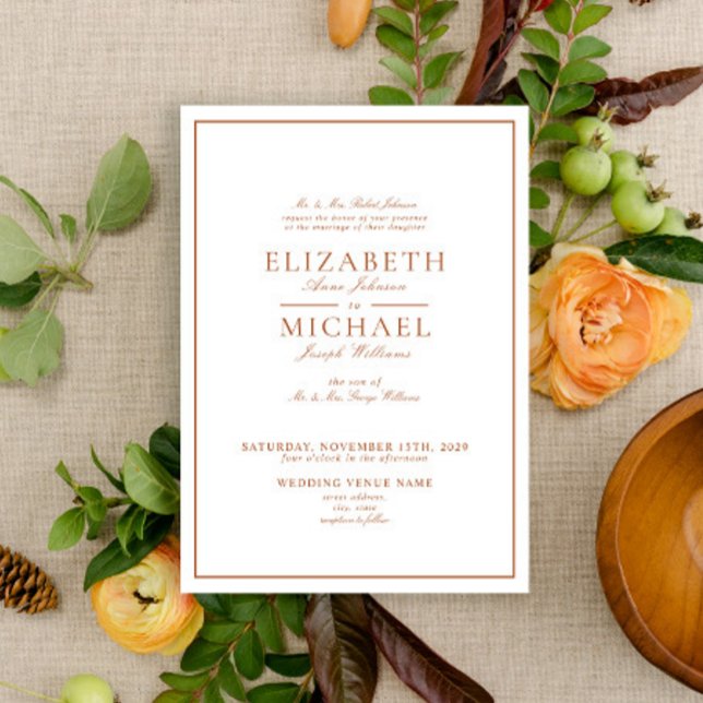 Elegant Burnt Orange Classic Script Wedding Invitation (Creator Uploaded)