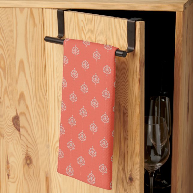 Elegant Burnt Orange Damask Pattern Kitchen Towel (Thirds Fold)