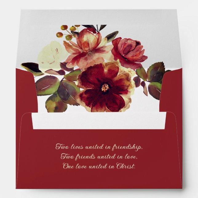 Elegant Burnt Orange Fall Floral Wedding Envelope (Back (Bottom))