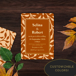 Elegant Burnt Orange Fall Leaves Foil Invitation