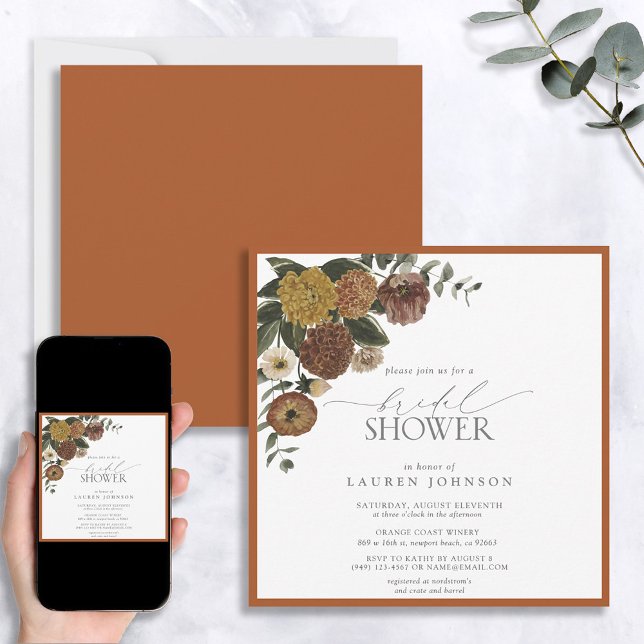 Elegant Burnt Orange Floral Bridal Shower Invitation (Creator Uploaded)