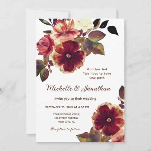 Elegant Burnt Orange Floral Christian Wedding Invitation