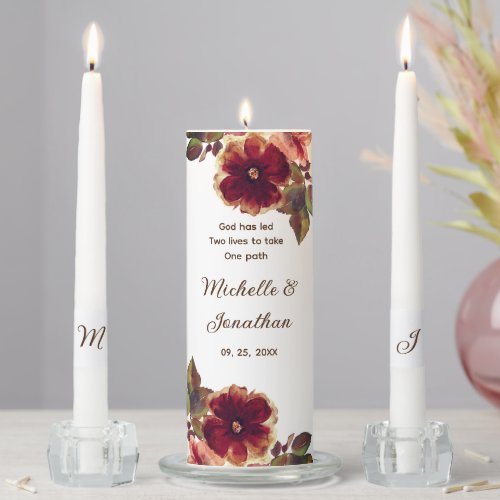 Elegant Burnt Orange Floral Christian Wedding Unity Candle Set