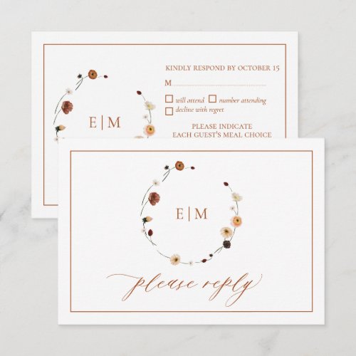 Elegant Burnt Orange Floral Crest Monogram RSVP