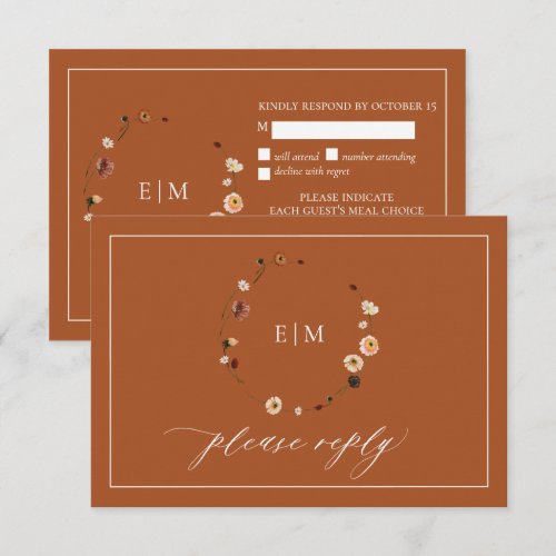 Elegant Burnt Orange Floral Crest Monogram RSVP