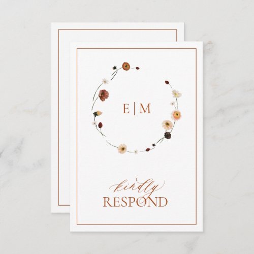 Elegant Burnt Orange Floral Crest Monogram Wedding RSVP Card