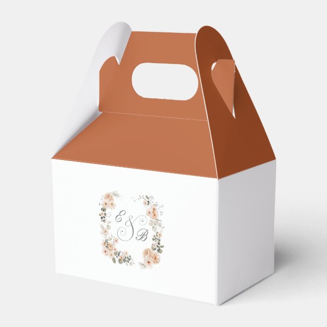 Elegant Burnt Orange Floral Garden Monogram Favor Boxes (Front Side)