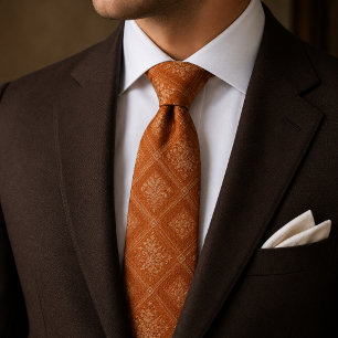 Elegant Burnt Orange Floral Geometric Neck Tie