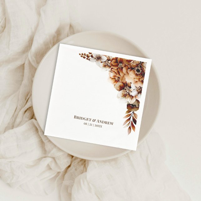 Elegant Burnt Orange Floral Wedding Napkins (Creator Uploaded)