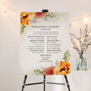 Elegant Burnt Orange Floral Wedding Program Foam Board