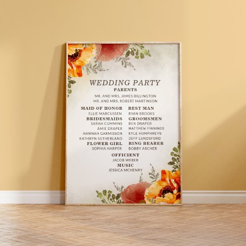 Elegant Burnt Orange Floral Wedding Program Poster