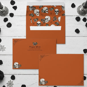 Elegant Burnt Orange Gothic Floral Skulls Envelope