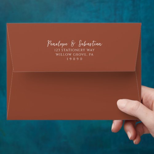Elegant Burnt Orange Handwritten Script Wedding Envelope