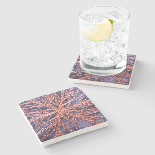 Elegant burnt orange indigo oversized embroidery  stone coaster