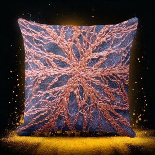 Elegant burnt orange indigo oversized embroidery  throw pillow