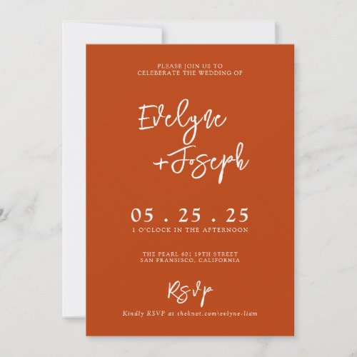 Elegant Burnt Orange Minimalist Photo Wedding Invitation