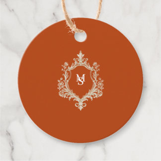 Elegant Burnt Orange Monogram Crest Wedding Favor Tags