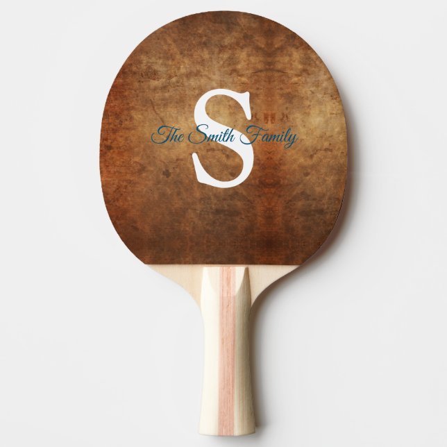 Elegant Burnt Orange Monogrammed Ping Pong Paddle (Front)