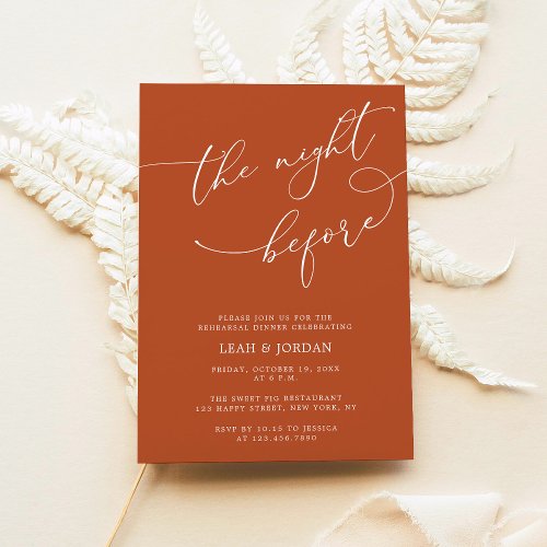 Elegant Burnt Orange Night Before Rehearsal Dinner Invitation