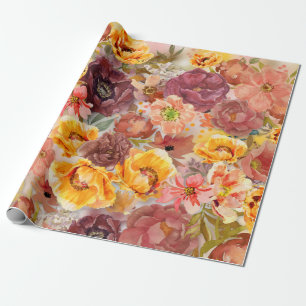 Elegant Burnt Orange Rust Watercolor Floral Wrapp Wrapping Paper