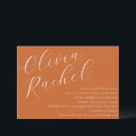 Elegant Burnt Orange Script Minimal Bat Mitzvah Invitation<br><div class="desc">This contemporary bat mitzvah invitation features a minimalist horizontal composition and a beautiful script calligraphy in white on a Burnt Orange background.</div>