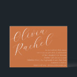 Elegant Burnt Orange Script Minimal Bat Mitzvah Invitation<br><div class="desc">This contemporary bat mitzvah invitation features a minimalist horizontal composition and a beautiful script calligraphy in white on a Burnt Orange background.</div>