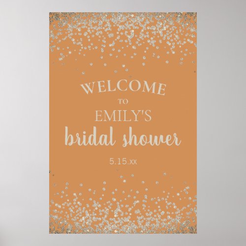 Elegant Burnt Orange Silver Confetti Bridal Shower Poster