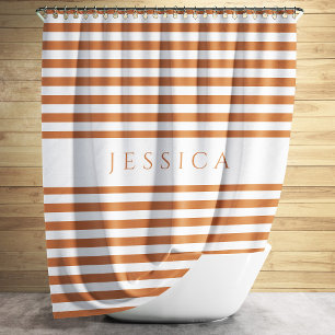 Elegant Burnt Orange Striped Pattern Shower Curtain