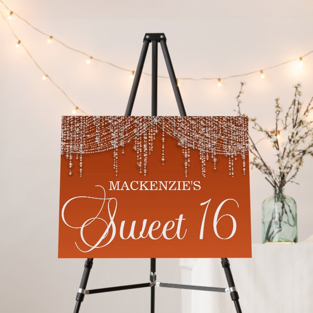 Elegant Burnt Orange Sweet 16 Birthday Foam Board (In Situ (Stand))