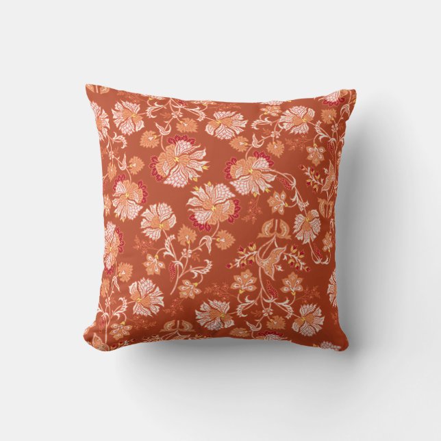 Elegant Burnt Orange Terracotta Floral Pattern  Throw Pillow (Front)