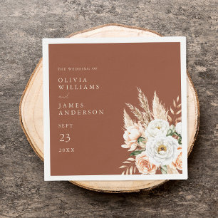 Elegant Burnt Orange Terracotta Floral Wedding Napkins