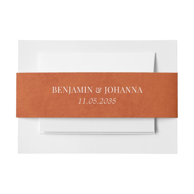 Elegant Burnt Orange Wedding Custom Invitation Belly Band (Front Example)