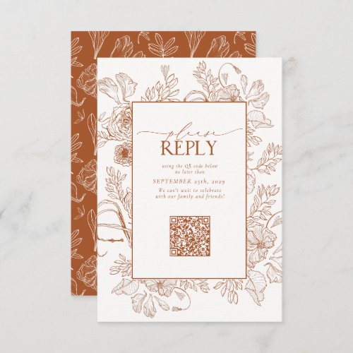 Elegant Burnt Orange Wedding QR Code Please Reply RSVP Card