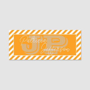 Elegant Burnt Orange White Stripes Monogram Name Tag