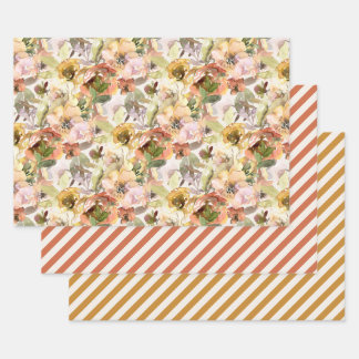 Elegant Burnt Orange Yellow Fall Autumn Floral Wrapping Paper Sheets