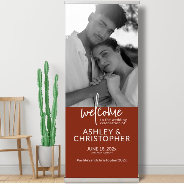 Elegant Burnt Sienna Photo Wedding Welcome Retractable Banner (Creator Uploaded)