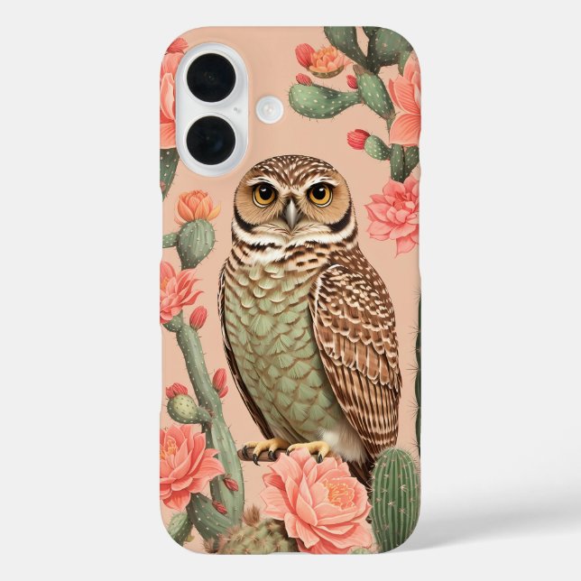 Elegant Burrowing Owl And Cactuses  Case-Mate iPhone Case (Back)