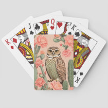 Elegant Burrowing Owl And Cactuses  Poker Cards