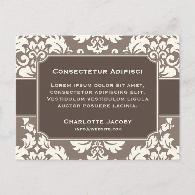 Elegant Business Advertising Damask Postcard (Front)