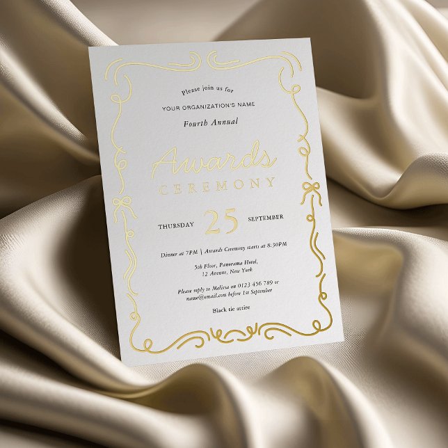 Elegant Business Awards Ceremony White & Gold Foil Invitation (Elegant awards ceremony invitations in white and real gold foil (can also be silver or rose gold))