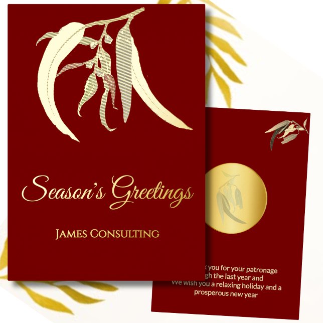 Elegant Business Botanical Christmas Red Gold  Foil Holiday Card (Creator Uploaded)