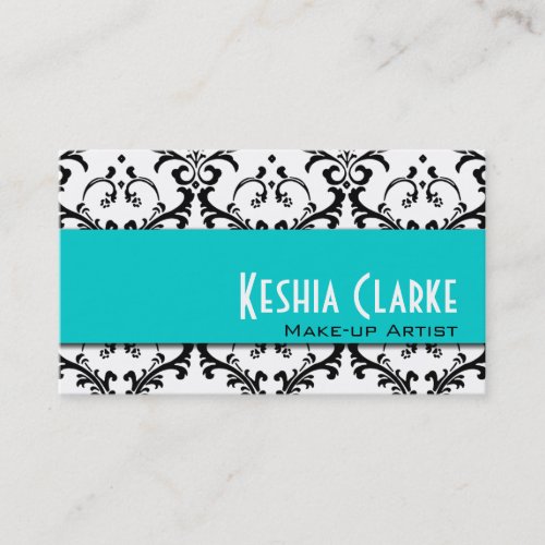 Elegant Business Card Aqua Blue Damask
