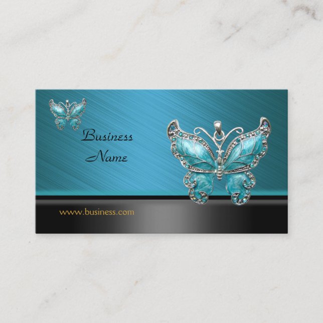 Elegant Business Card Butterfly Teal Blue (Front)