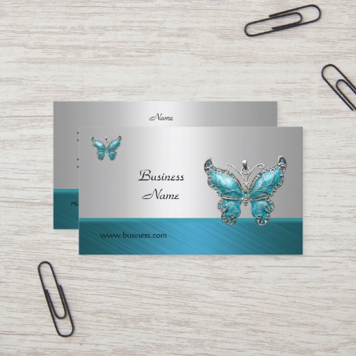 Customizable Elegant Business Card Butterfly Teal Blue 2