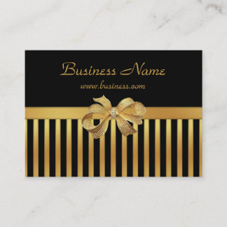 Elegant Business Card Gold Black Stripe Gold Bow