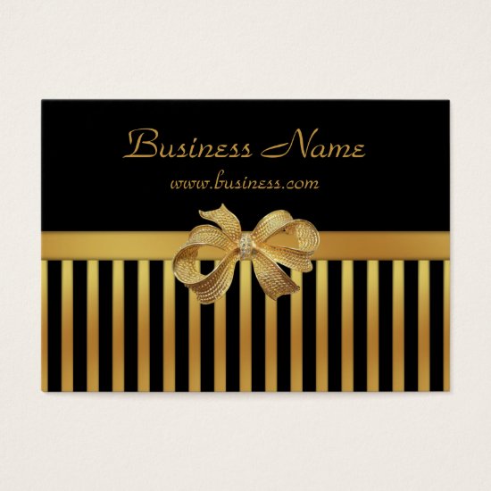 Elegant Business Card Gold Black Stripe Gold Bow